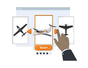 A smartphone screen showing three planes, with a hand selecting one.